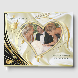 Silver or Gold Abstract flowers on - Silk & Art Guest Book