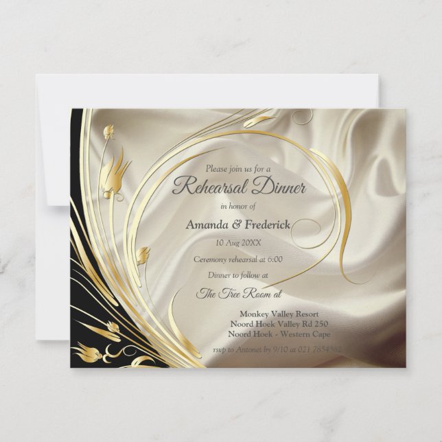 Silver or Gold Abstract flowers on - Silk & Art Invitation (Front)