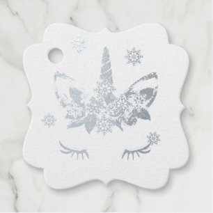 Silver or Gold Foil Unicorn Lashes and Snowflakes Favour Tags