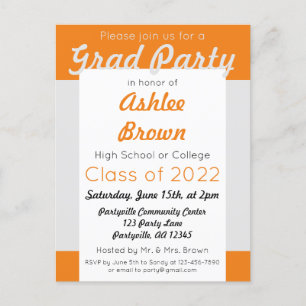 Silver Orange Bold Grad Party Graduation Invitation Postcard