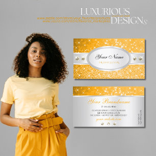Silver Orange Glitter Sparkling Stars Diamonds Business Card