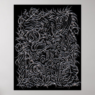 Silver Oriental Tribal Tattoo Poster