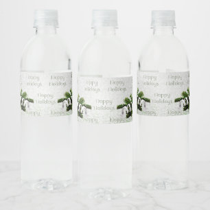 Silver Ornament White Ribbon Christmas Water Bottle Label