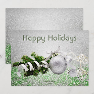 Silver Ornament White Ribbon Holiday Christmas Card