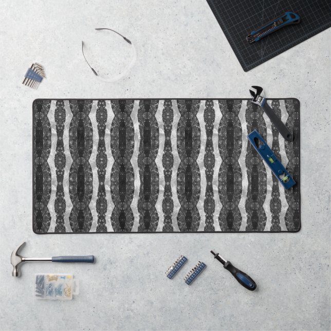 Silver Ornamental Linear Pattern Desk Mat (Workstation)