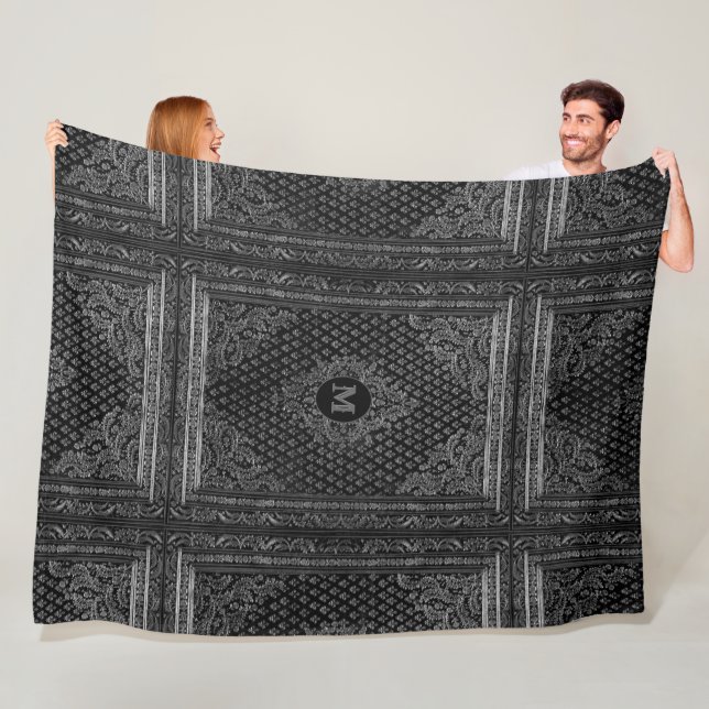 Silver Ornamental w/out your Monogram  Fleece Blanket (In Situ)