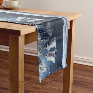 Silver Ornate Bells on Frosty Pines Table Runner