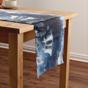 Silver Ornate Bells on Frosty Pines Table Runner