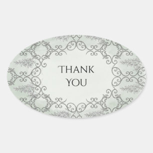 Silver Ornate Filigree Wedding Thank You Oval Sticker