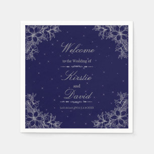 Silver Ornate Floral Wedding Napkin