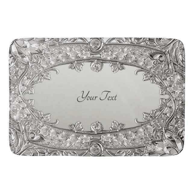 Silver Ornate Modern Bath Mat (Front)