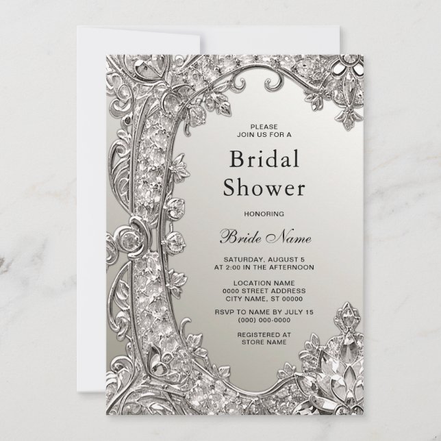 Silver Ornate Modern Bridal Shower Invitation (Front)