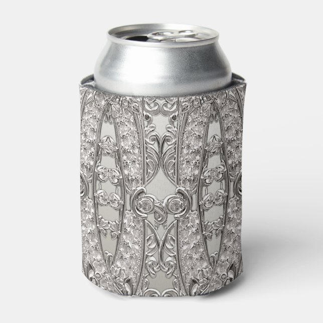 Silver Ornate Modern Favour Can Cooler (Can Front)
