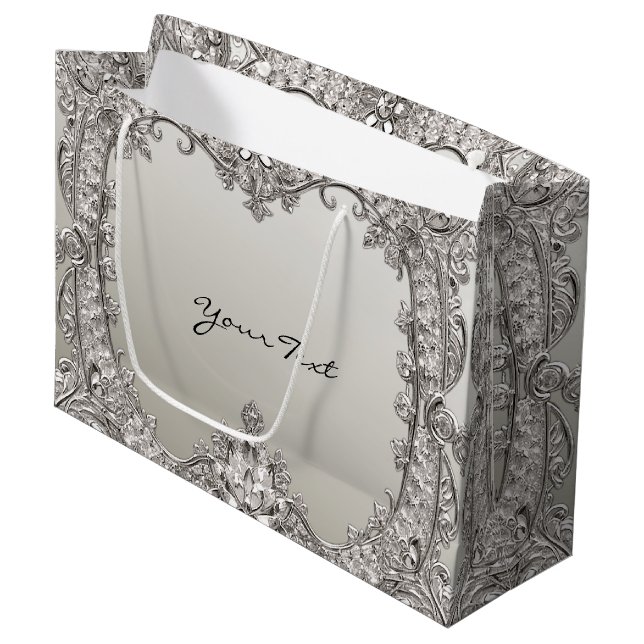 Silver Ornate Modern Gift Bag (Front Angled)