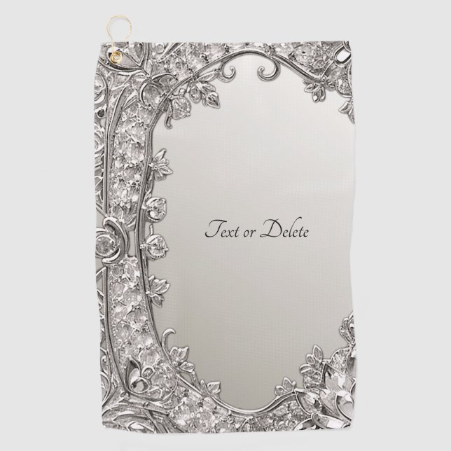 Silver Ornate Modern Golf Towel (Front)