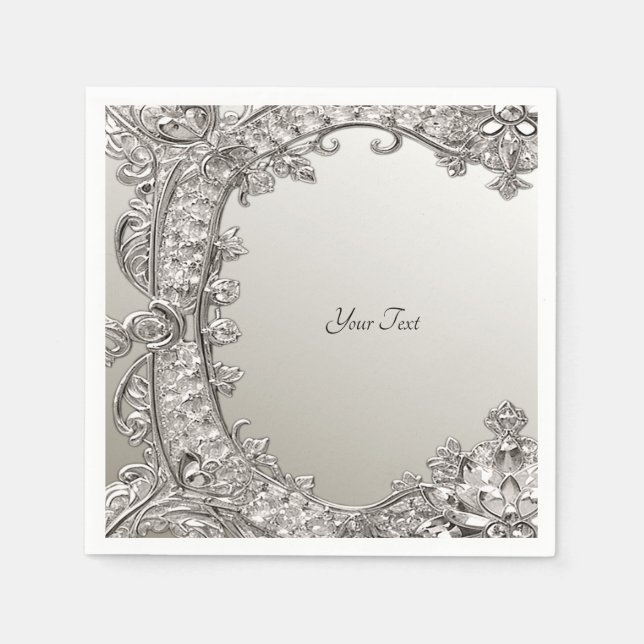 Silver Ornate Modern Napkins (Front)