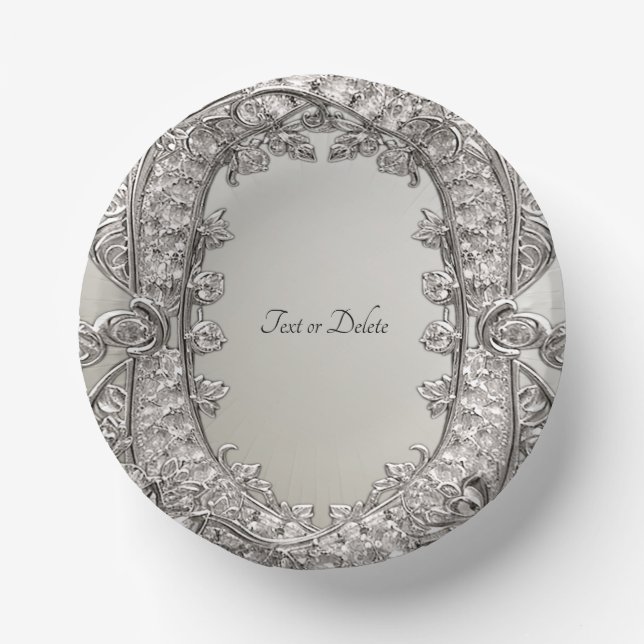 Silver Ornate Modern Paper Plate (Front)