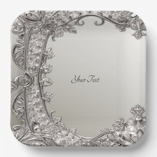 Silver Ornate Modern Paper Plate
