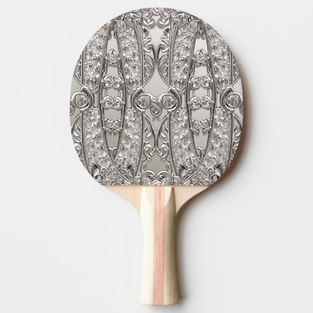 Silver Ornate Modern Ping Pong Paddle (Front)