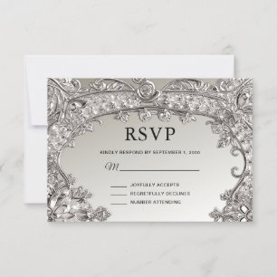 Silver Ornate Modern RSVP Card