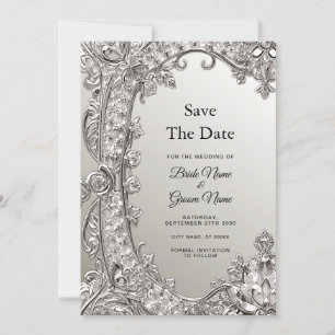 Silver Ornate Modern Save The Date