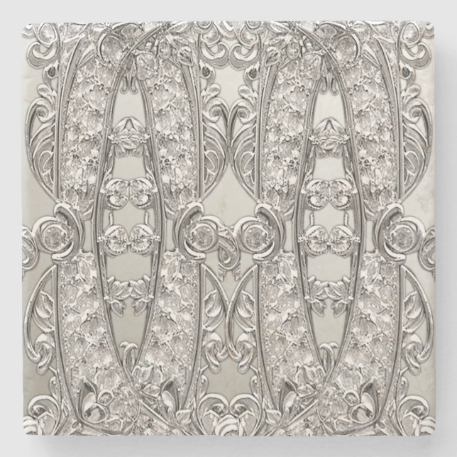 Silver Ornate Modern Stone Coaster (Front)