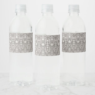 Silver Ornate Modern Water Bottle Label