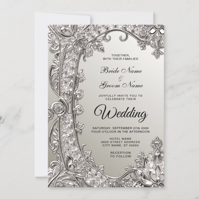 Silver Ornate Modern Wedding Invitation (Front)