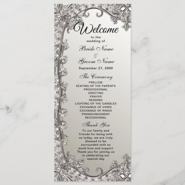 Silver Ornate Modern Wedding Program Programme (Front)