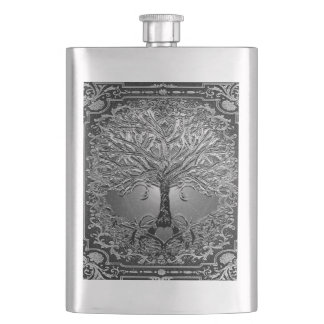 Silver Ornate Tree of Life Ancient Rustic Flask