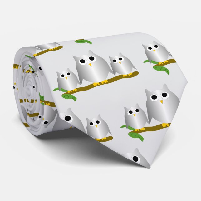 Silver Owls Design Any Colour Background Tie (Rolled)