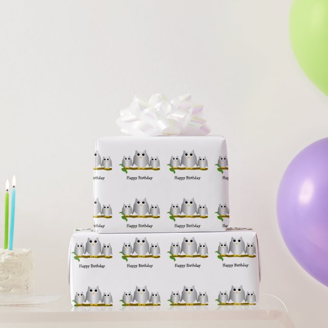 Silver Owls Design Birthday Gift Wrapping Paper (Party Gifts)