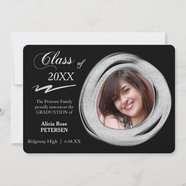 Silver Paint Brush Frame Graduation Announcement (Front)