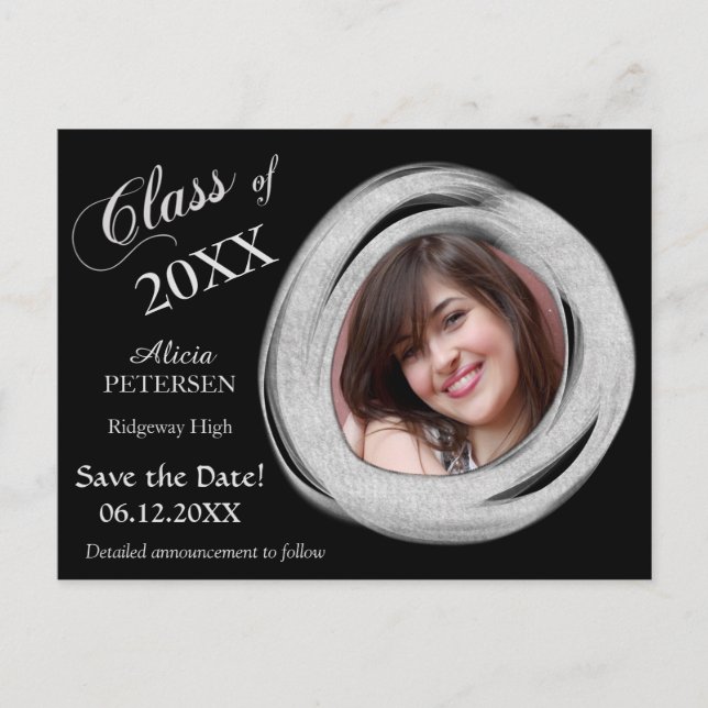Silver Paint Brush Frame Save the Date Graduation Postcard (Front)