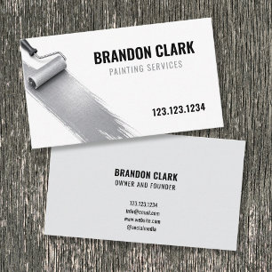 Silver Paint Roller Sweep Sleek Painting Services Business Card