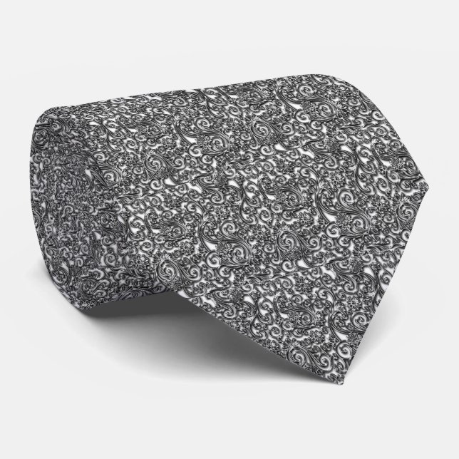 Silver Paisley Men's Tie (Rolled)