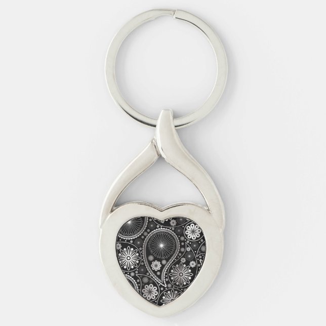 Silver paisley pattern key ring (Front)
