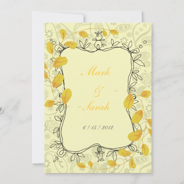 Silver Paisleys and Gold Vines Invitation (Front)