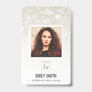 SILVER PALE GLITTER EMPLOYEE PHOTO BARCODE NAME ID BADGE