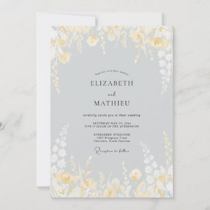 Silver Pale Gold Blossom Wedding Invitation