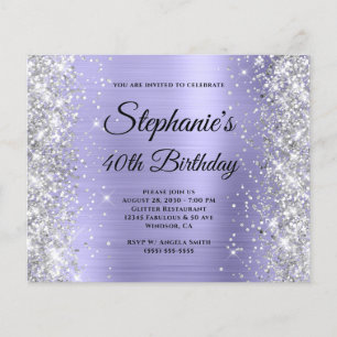Silver Pale Purple Glam Monogram 40th Birthday Flyer