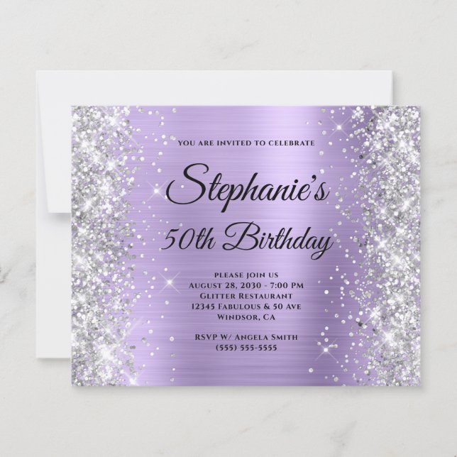 Silver Pale Purple Glam Monogram 50th Birthday (Front)