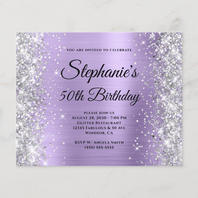 Silver Pale Purple Glam Monogram 50th Birthday Flyer (Front)