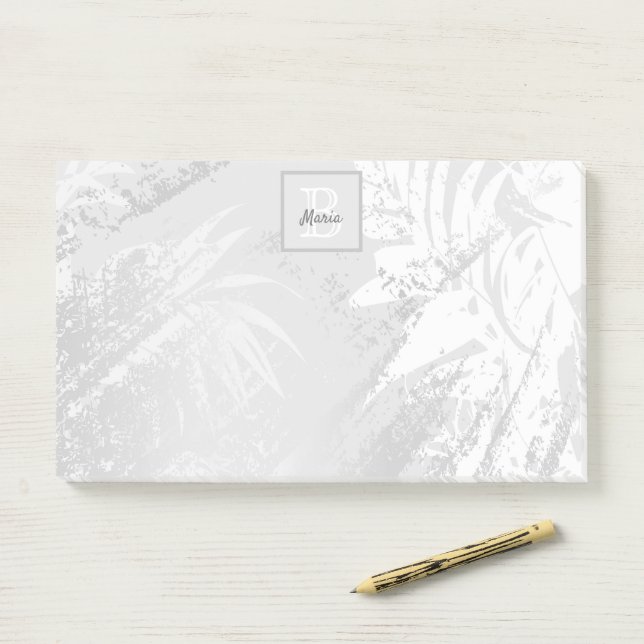 Silver palm leaves monogram elegant post-it notes (On Desk)