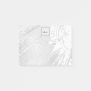 Silver palm leaves monogram script chic post-it notes