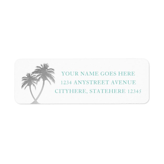 Silver Palm Tree Tropical Beachy Address (Front)