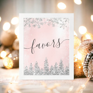 Silver pastel pink snow pine favours bridal shower poster