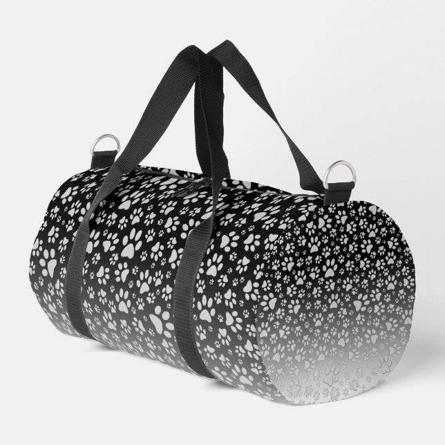 Silver pattern paws on gradient background duffle bag (Left Corner)