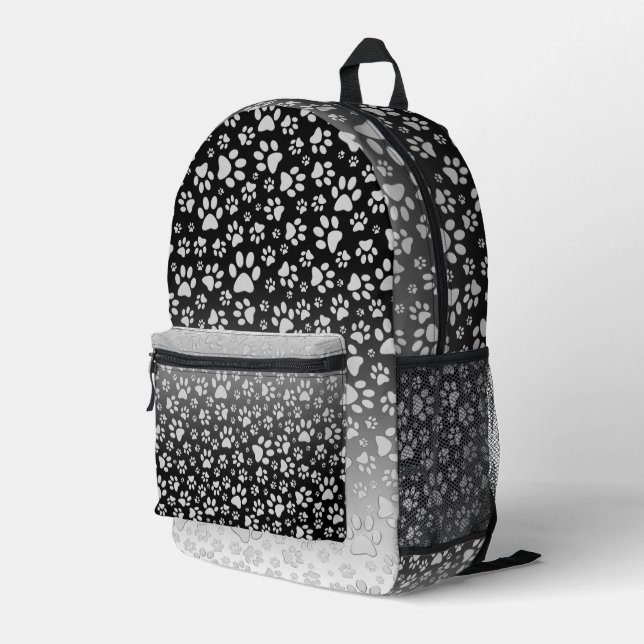 Silver pattern paws on gradient background printed backpack (Back Corner Right)