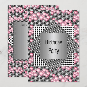 Silver Patterned Pink Balloon All Occassion PARTY Invitation